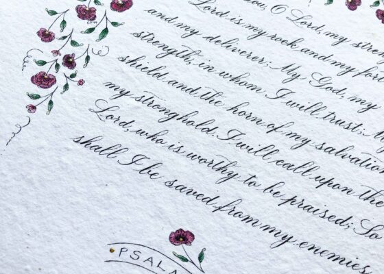 Allocco Design Norfolk, VA Calligraphy | Flower and gold Bible Verse